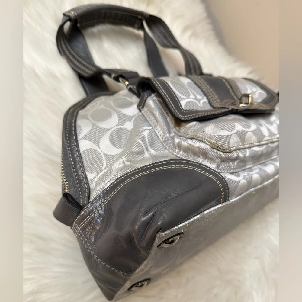 Coach Gray and Cream Shoulder Bag#F13977